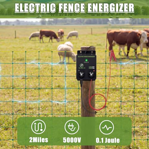3 Pack 164'l x 42.5" H Electric Fence Netting Movable Livestock Nets PE Net Fencing Kit with Fence Charge 14 Posts Double Spiked Grounding Rod for Sheep Hog Backyards Homesteader Farm Ranche