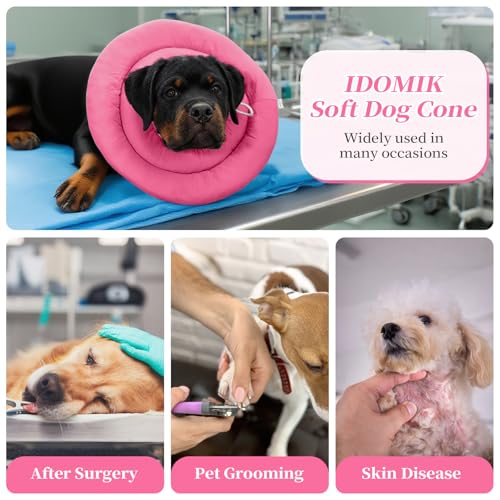 IDOMIK Dog Recovery Collar, Waterproof Soft Dog Cone After Surgery | Comfy Protective Elizabethan Collar Alternative for Dogs Cats, Adjustable Pet Neck Donut Cone Anti-Licking Wounds,Rose,M - color: Rose Red, size: M