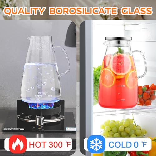 Aofmee Glass Pitcher with Lid and Handle, Glass Water Pitchers, 1 Gallon | Thickened Borosilicate Glass Iced Tea Pitcher, Drip-free Spout, Heat Resistant, Stovetop Dishwasher Safe Jug Jar - size: 1 Gallon