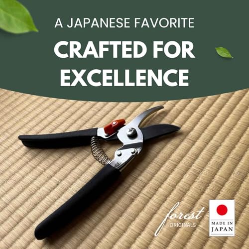 Saboten Japanese Pruning Shears 7.9" – Professional Bypass Garden Clippers, Made in Japan, Sharp Carbon Steel Blade with Sap-Resistant Fluorine Coating, Cuts up to 3/4 in (20 mm)