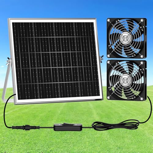 5.5" Solar Chicken Coop Fan 2 Kit, 20W Solar Powered Greenhouse Fan Outdoor Waterproof for Vent Exhaust & Intake, for Outside Shed Doghouse Ventilation Air Circulation Cooling, No Battery - size: 5.5" Fan 2 Kit