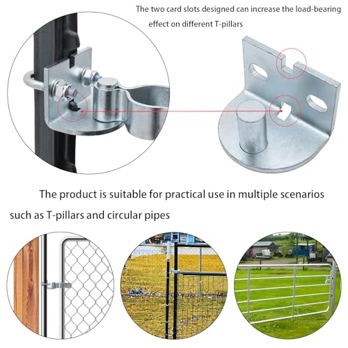 2 Pack T-Post Gate Hinge Kit, Fits T-Post & 1-3/8" Pipe, Heavy-Duty Steel | Dual mount: T-Post + Pipe or Pipe + Pipe. 5/8" pin, 200° swing, powder-coated steel. For farm, chain link, wood fences.