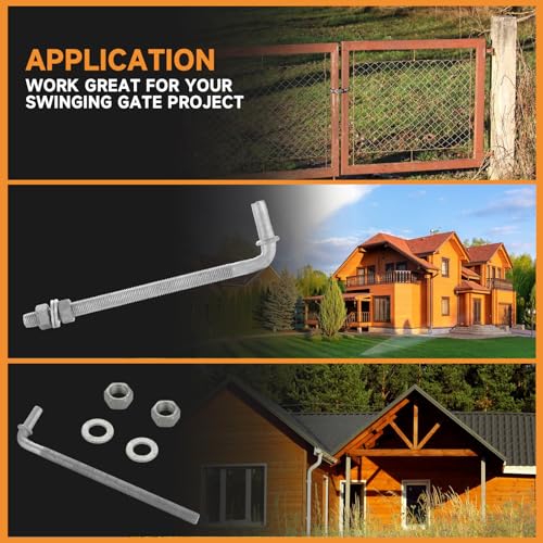 LANIAKEA 4PCS 10" J Bolt Gate Hinge J-Bolt Chain Link Fence Gate Hinge Heavy Duty Threaded Hinges for Cattle Corral Panels - size: 10in