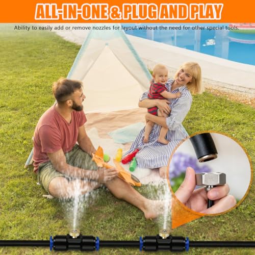 30FT(9M) Misters for Outside Patio | 8 Brass Nozzles and 3/4" Brass Adapter, misting cooling system for Backyard, Garden Greenhouse, Trampoline Sprinkler