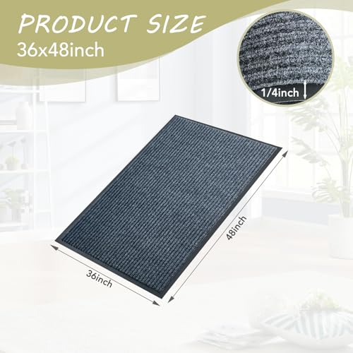 Front Door Mat, 3'x4'Indoor Outdoor Welcome Commercial Floor Mats | Heavy Duty Durable Inside Outside Entrance, Waterproof All-Season, All-Weather Non Slip Backing Doormat for Entryway, Grey - size: 36"x48"