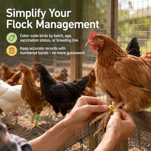 Chicken Leg Bands, 120Pcs Poultry Foot Large Tags, 20-22mm, Adjustable Hen Identification Leg Ring with Number, Chicken Coop Accessories for Ducks, Guinea, Pigeons & Goose