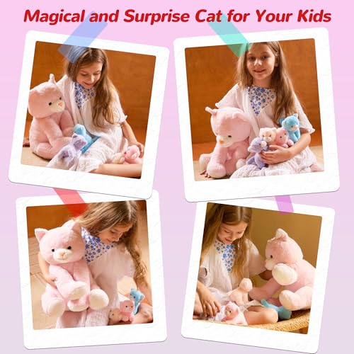 Vposyako 5 Pieces Cat Stuffed Animals for Girls, 1 Mommy Cat with 4 Babies, Soft Plush Cat Toy Set for Kids 3-9, Gifts for Christmas, Birthday, Children's Day, Valentine's - style: Cat