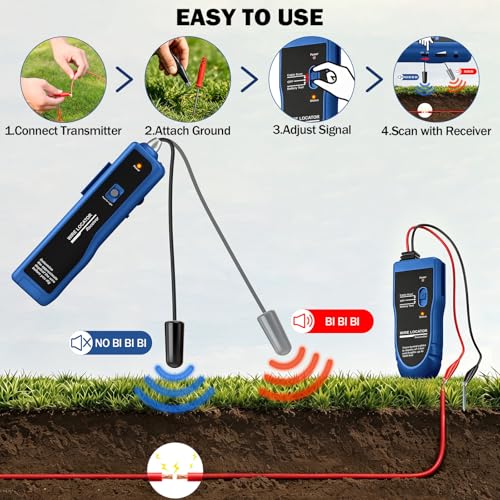 Underground Wire Locator & Cable Tester – 4FT Depth, 2000FT Range, Rechargeable 1100mAh Battery, with Earphone for Fast Break/Short Detection of Dog Fence, Control Wires & Irrigation Cables - color: Blue