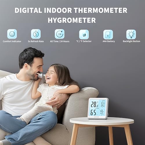 DOQAUS Digital Hygrometer Indoor Thermometer Humidity Meter with Backlight | 3s Fast Refresh, 3.05in Digital Temperature Humidity Monitor with Max Min Records for Home, Bedroom, Baby Room, Greenhouse