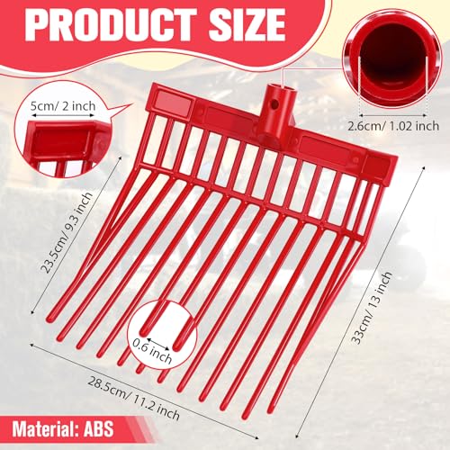 Lasnten 6 Pack Manure Fork Replacement Heads 12 Tines Heavy Duty Pitchfork Heads with Screws & Nuts Durable Horse Manure Rake for Picking up Grass Hay Animal Waste(Red) - color: Red