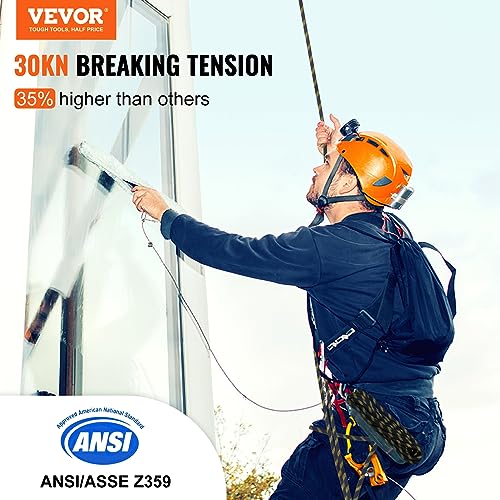 VEVOR Vertical Lifeline Assembly, 0.55'' x 25' Fall Protection Rope with 30 KN Breaking Tension, Polyester Roofing Rope with Steel Snap Hooks, Rope Grab, and Shock Absorber, ANSI Compliant - size: 25FT