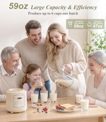 Nut Milk Maker Machine, 59oz Soy Milk Machine with Detachable Design, 9 in 1 Homemade Soy, Almond, Oat, Plant Based Milk, Juice, Milkshake and Smoothie Maker, 24H Delay Start, Auto Clean