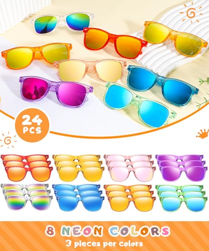 Sumsun Kids Sunglasses Bulk Party Favors 24 Packs Boys Girls Age 3-8 with UV400 Protection for Birthday Graduation Party Supplies (Solid color 24 Pack) - style: 24pc Solid Color