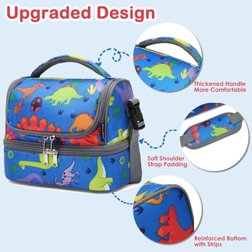 FlowFly Kids Double Decker Cooler Insulated Lunch Bag Large Tote for Boys, Girls, Men, Women, With Adjustable Strap, Dinosaur - color: Dinosaur