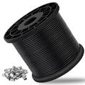 Vinyl Coated Wire Rope 304 Stainless Steel Coated Wire Cable-Black, 1/16" OD to 3/32" x 500FT, with 200 Pcs Crimping Sleeves-Cable for String Lights, Suitable for Clotheslines - size: 500FT