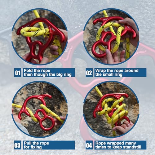 50KN Rescue Figure, 8 Descender Large Bent-Ear Belaying and Rappelling Gear Belay Device Climbing for Rock Climbing Peak Rescue 7075 Aluminum Alloy - color: Red
