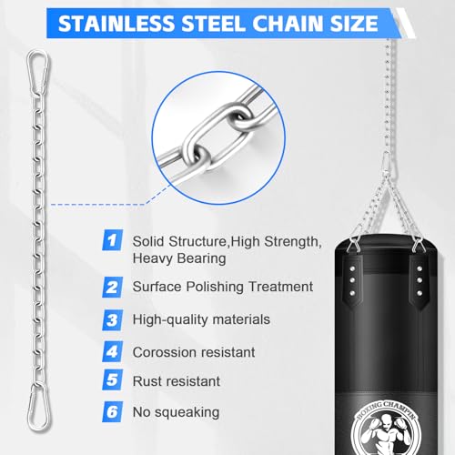 Heavy Duty Stainless Steel Chains, 550LB Punching Bag Chain with Carabiners, Heavy Bag Chain for Boxing Punching Bags Hanging Chair Hammocks Swing Trapeze Yoga