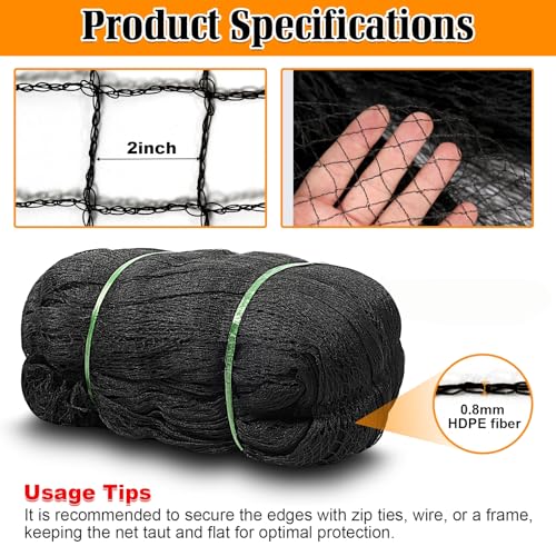 25x50ft Heavy Duty HDPE Poultry Netting,2.4" Bird Netting for Chicken Coop Run Chicken Pen,Strong Chicken Run Net Against Hawk & Predator,Tangle-Free UV Resistant (25FT)
