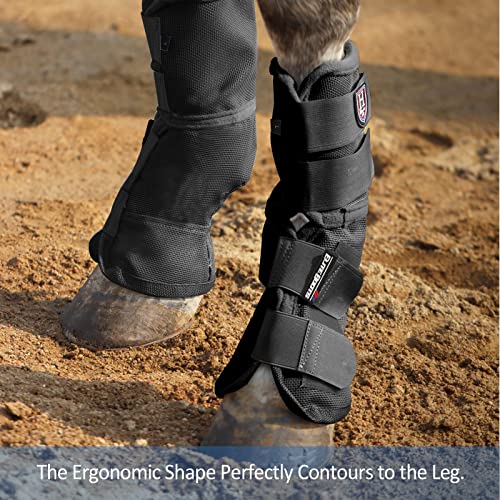 Harrison Howard Horse Leg Guard Stomp Reduction Hook and Loop Closures Rubbing Prevention - color: Classic Black, size: Arab Medium (Pack of 4)