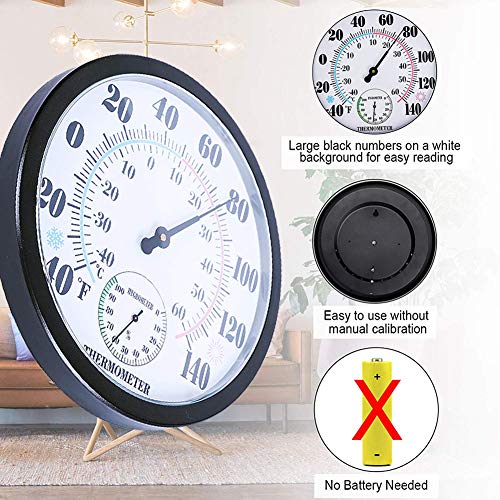 Outdoor Thermometer Hygrometer, 10 Inch Outdoor Thermometer Large Numbers, Waterproof Outdoor Thermometers for Patio, Garden, Garage, Home Outside Temperature and Humidity Monitor - color: Black 10", size: 10 Inch