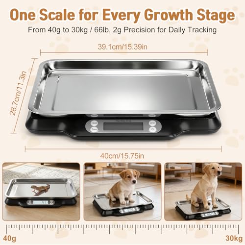 Digital Pet Growth Scale for Weight Tracking, Baby & Pet Scale for Kittens, Puppies, Cats and Small Dogs, 40g–30kg / 66lb Range, LED Display with Hold Function, Pet Tray & Record Card - color: Pet Scale Pro