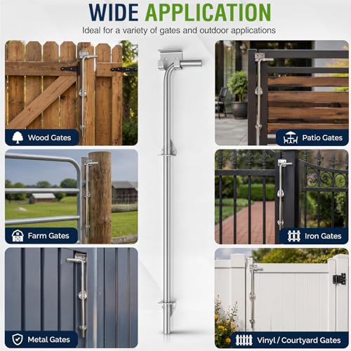 2 Pack,24" X 5/8" Cane Bolt Heavy Duty Drop Rod for Gate | Zinc Plating Gate Latch for Wooden Fence Metal Floor Latch Both Vertical and Horizontal