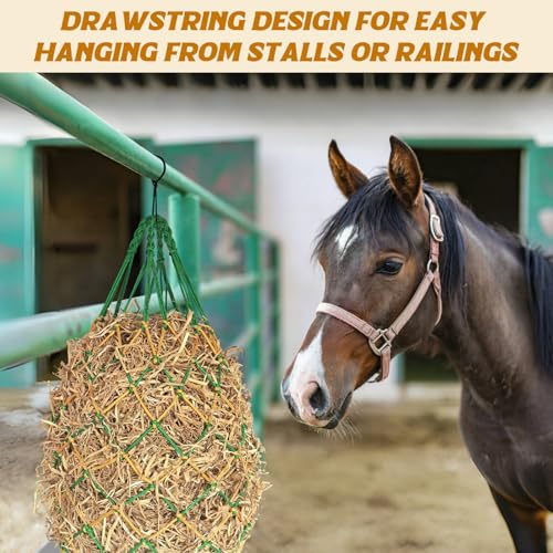 2PCS Hay Nets for Horses,2.36"x2.36" Holes 40”Horse Hay Feeder Net for Slower Feeding,Strong Load-Bearing Hay Bag Hanging for Horse Stable Trailer (Green) - color: Green