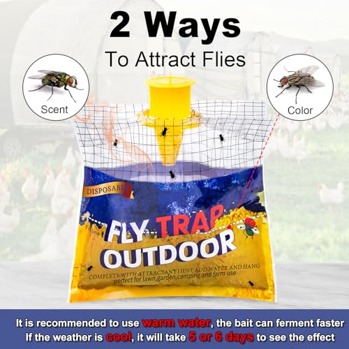 Fly Traps Outdoor Hanging for Patio, 4 Pre-Baited Flies Bags Disposable | Flies Catcher Repellent, Reusable Stable Horse Ranch Trapper Outdoor Hanging Fly Killer Helps Control Flies - size: 4 pack1