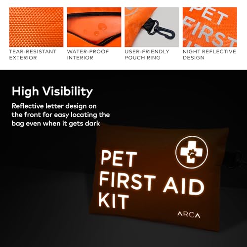 ARCA PET Dog First Aid Kit - Pet Emergency Kit - Water Resistant High Visibility Reflective First Aid Pouch Dog Camping Essentials for Hiking, Backpacking, Sports, Hunting - size: Ready-Go Pouch
