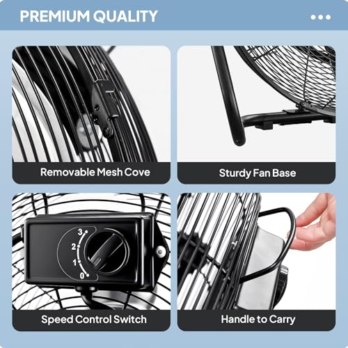 Bonnlo 16-inch Heavy Duty Floor & Wall Mount Fan with Wall-Mounting System, 3-Speed High Velocity Metal Industrial Shop Fan with Adjustable Tilt, Cooling for Garage, Gym, Workshop and Warehouse - size: 16'' (Black)