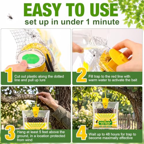 18 Pack Fly Traps Outdoor Flying Insect Trap with Pre-Baited Bait Disposable Hanging Fly Bags for Patio Barn Horse Ranch Chicken Coop, Effective Flying Insect Trap