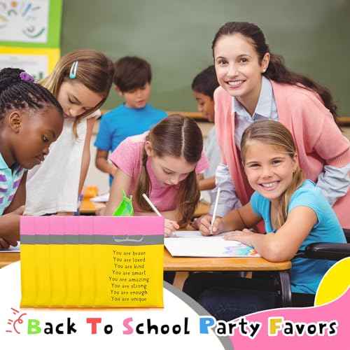 Coume 100 Pcs Back to School Gifts Bags for Students Inspiration Quotes Plastic Goodie Snack Treat Bags with Handles Birthday Party Favors from Teachers, 6" x 8" - style: Pencil Style
