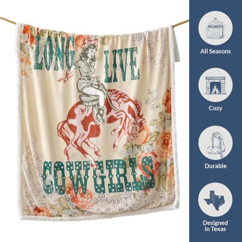 Paseo Road Indigo Hill by HiEnd Accents Rodeo Revival 54x68 Throw Blanket | Long Live Cowgirls Floral Medallion Print, Rustic Southwestern-Style Western Fleece Blanket for Camping - color: Long Live Cowgirls