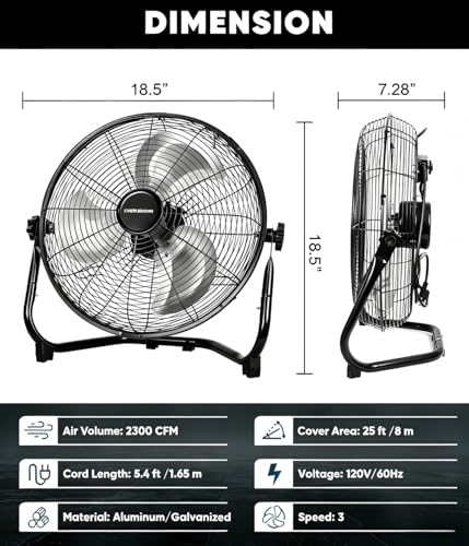 KEN BROWN 2300 CFM 14 Inch High Velocity Box Fan, Aluminum Blades Metal Floor Fan with 3 Speeds, 360° Tilt, Heavy Duty Metal, Cooling for Home Patio Industrial - size: 14 Inch Floor Fan
