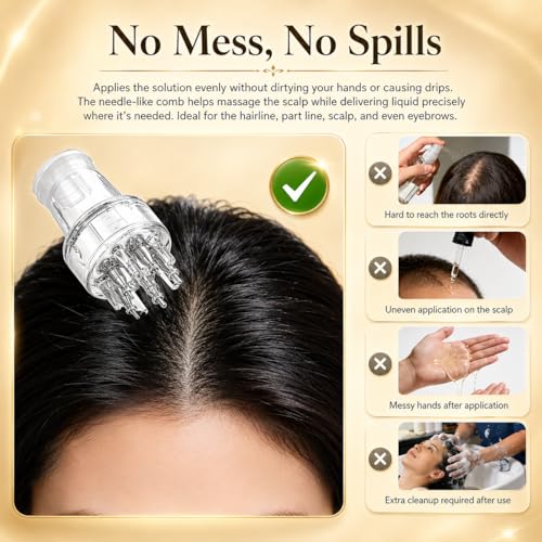 Upgraded Minoxidil Applicator with Press-Release Tip, Precision Scalp & Eyebrow/Beard Hair Oil Dispenser, Root Comb Design, Easy-Refill Applicator for Hair Growth Serum, No-Mess Controlled Application