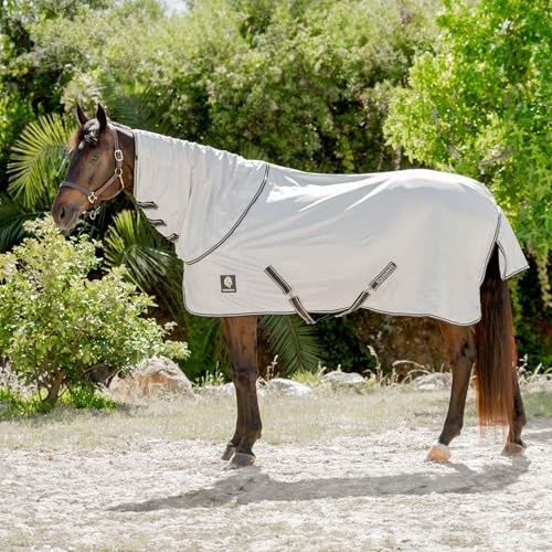 Equinavia Brisk Mesh Horse Fly Sheet with Neck Coverage, UV Protection | Cool Breathable Equine Fly Sheet for Horses, Horse Turnout Sheet Against Pests, Insects and Sun Exposure, Silver Grey - color: Silver Gray, size: 84 in