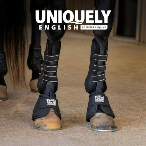 Jeffers Equine Uniquely English Tendon Boots - Open Front Horse Boots, Training Equipment, Protective Gear & Leg Protection for Jumping, Dressage, Training & Travel - color: Black, size: Large