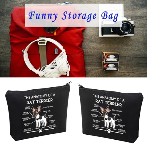 LEVLO Funny Rat Terrier Lovers Gifts: The Anatomy of A Rat Terrier Cosmetic Bags for Veterinary Mom Travel Toiletry (Black) - color: Rat Terrier-Black
