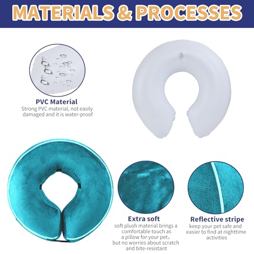 Inflatable Reflective Dog Cone Collar Alternative After Surgery,Doggie Recovery Dount Neck Ecollar,Adjustable Soft Dog Cone Collar for Small Medium Large Dogs (Light Blue, S) - color: Light Blue, size: Small（8.5"-10.5"）