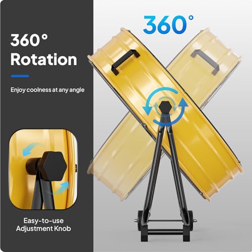 Bonnlo 30 inch Industrial Drum Fan, 13000CFM High Velocity Metal Floor Fan with Handle, 3-Speed, 360° Tilt, Heavy Duty, Air Circulator for Shop, Garage, Gym, Barn, Commercial, Yellow - size: 30'' (Yellow)