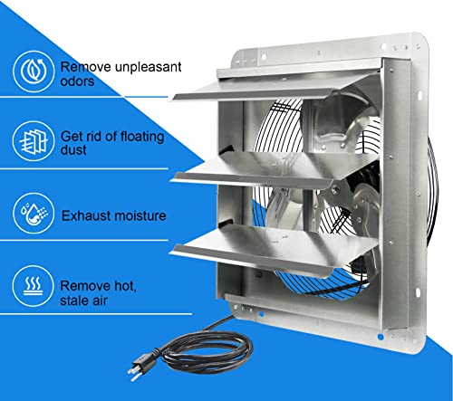 KEN BROWN 14 Inch Exhaust Fan with Power Cord, Automatic Shutter, 1950CFM, Aluminum Cooling Ventilation Fan, High Speed Wall Mounted Attic Fan for Garage, Greenhouse, Shop, Shed - size: 14 Inch