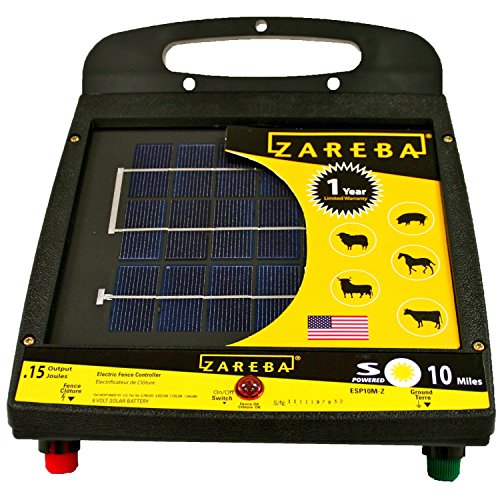 Zareba ESP10M-Z 10-Mile Solar Low Impedance Electric Fence Fence Charger & ITY-Z Standard Snug-Fitting T-Post Insulator, 25 per Bag