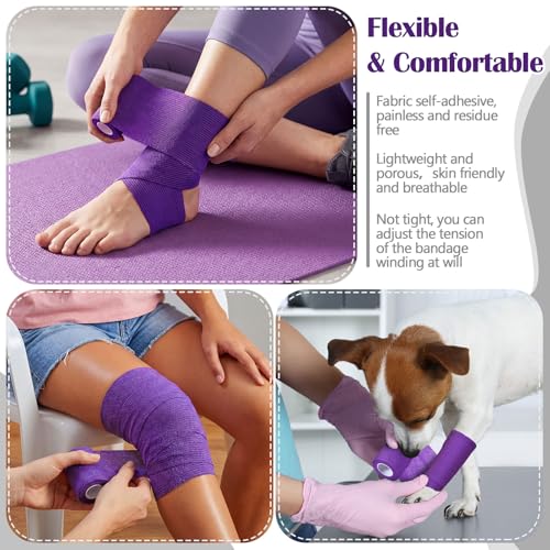 Treela 36 Pcs Self Adherent Bandage 4" X 5 Yard Wrap Breathable | Cohesive Bandage Elastic Adhesive Tape for Stretch Athletic Sports Wrist Ankle - color: Deep Purple, size: 4" X 5 Yard