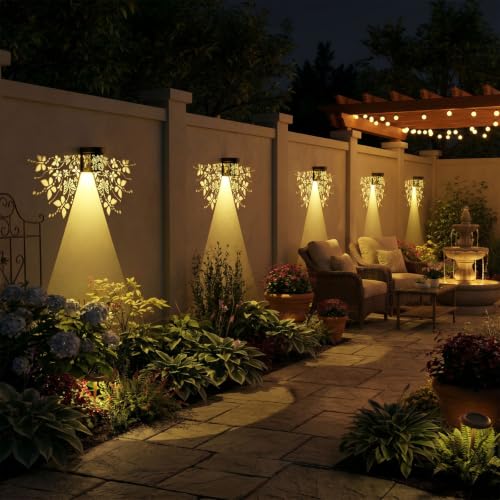 2Pk Solar Fence Lights Outdoor Wall Lights Butterfly Theme Decor | Solar Powered Deck Step Lights for Garden Post Patio Yard Decor, Metal+Plastic IP55 Waterproof, Gardening Gifts for Women