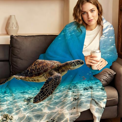 Tropical Ocean Turtle Throw Blanket, Flannel Fleece 50" x 60" | Yujiiso Tropical Ocean Turtle Blanket Lightweight Decor for Living Room, Bedroom, Office and Travel, Home Decor Gift - color: Tropical Ocean Blue Water Turtle, size: 50"x60"