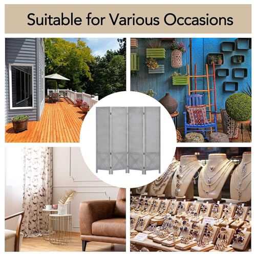 Wnutrees 4 Panel Pegboard Display,5 Ft Folding Privacy Screen Room Divider | Wood Portable Freestanding Board Organizer, Partition for Craft/Art Shows, Retail, Events, Wall Display, Grey - color: Grey