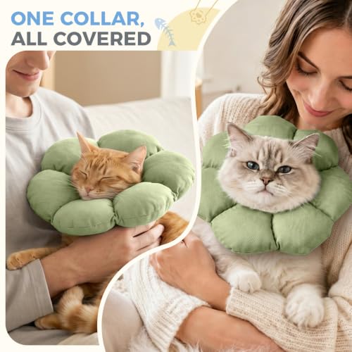 Avont Soft Cat Cone M Sagegreen Post-Surgery Anti-Lick Adjustable | Sagegreen M, Neck 7.9-11.8", Anti-Lick, Breathable, Lightweight, Soft Cotton, Adjustable Drawstring - color: Sagegreen, size: M (7.8" – 11.8")