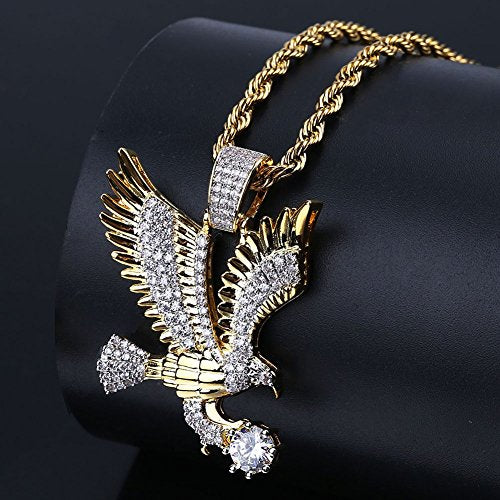 TOPGRILLZ Goat Chain Gold Necklace for Men Eagle Chain Rope Iced out Cubic Zirconia 14K Gold Plated Stainless Steel Necklace 24" Birthday Gifts - style: Gold