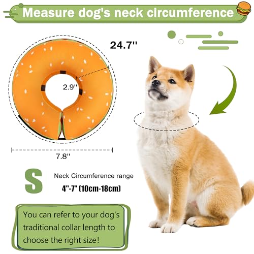 Inflatable Dog Cone Collar for Large Medium Small Dogs, Soft Adjustable Recovery Cone Collar for Dogs Cats,Dog Neck Donut Cone Alternative After Surgery(Hamburger,Small - color: Hamburger, size: S（neck 4"-7"）