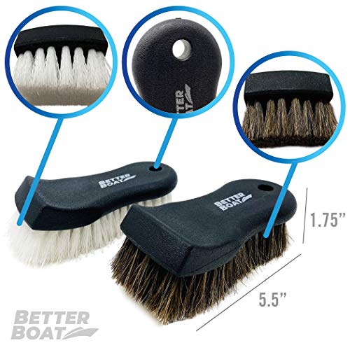 Upholstery Brush Set, Carpet and Car Cleaning Brushes, Horsehair Detailing | Brush for Upholstery Cleaner, Leather, Interior, Boat, Couch, and Sofa Cleaning